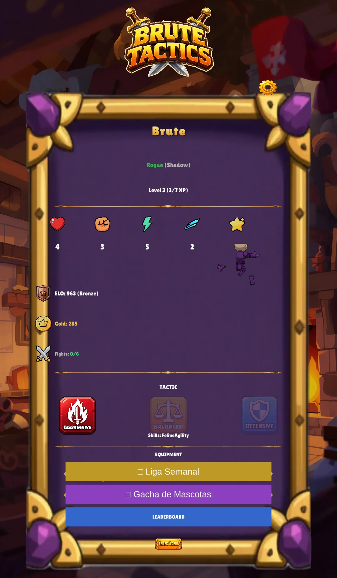 Brute Tactics main menu with brute profile