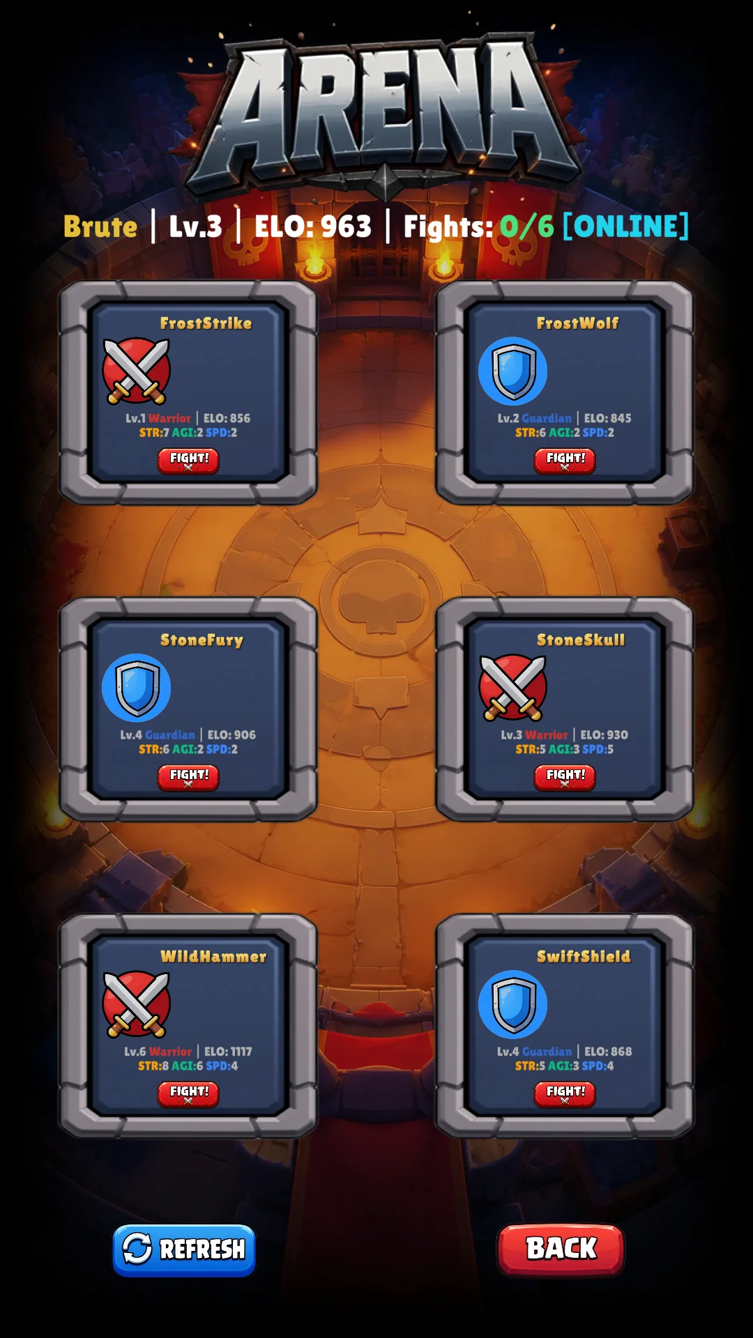 Brute Tactics arena opponent list