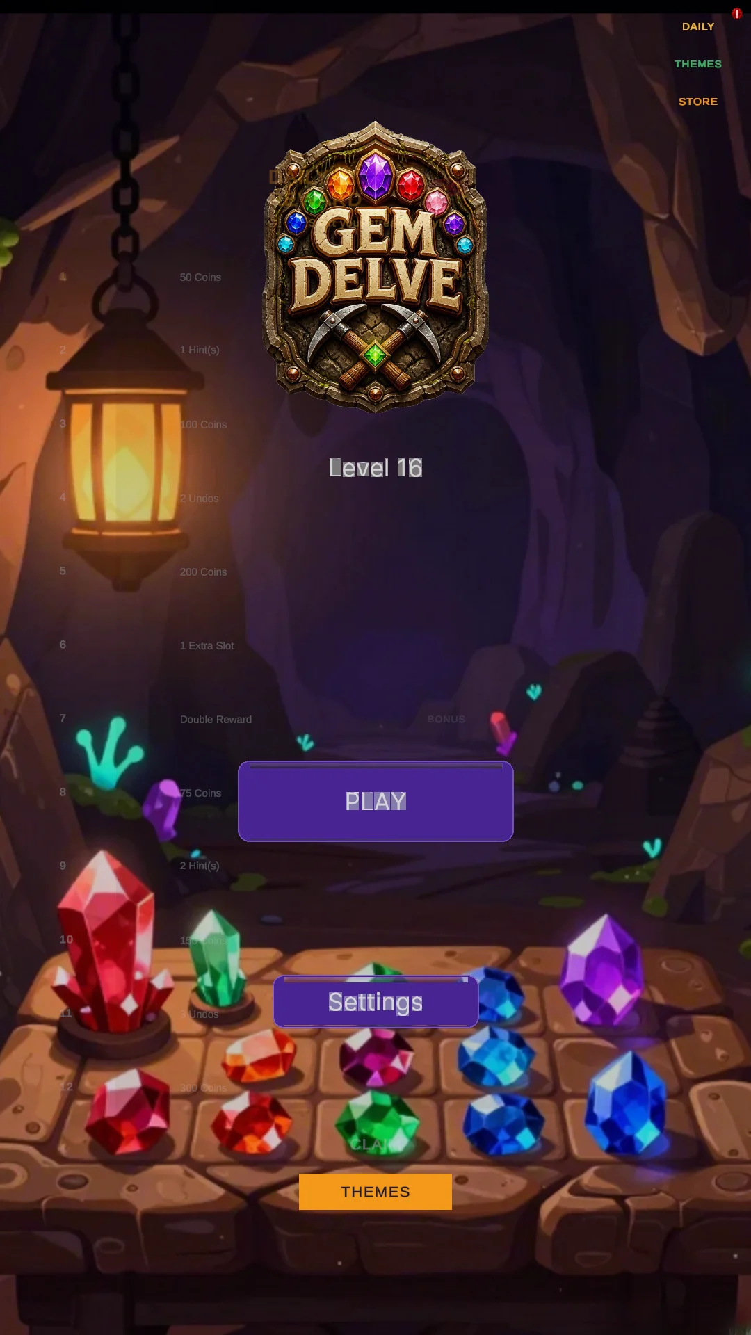 Gem Delve main menu