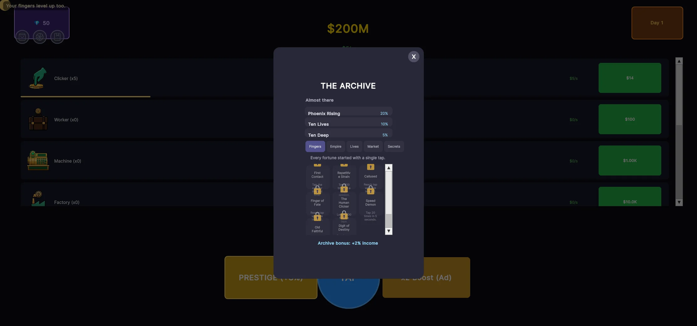 Market Pulse achievements panel, The Archive