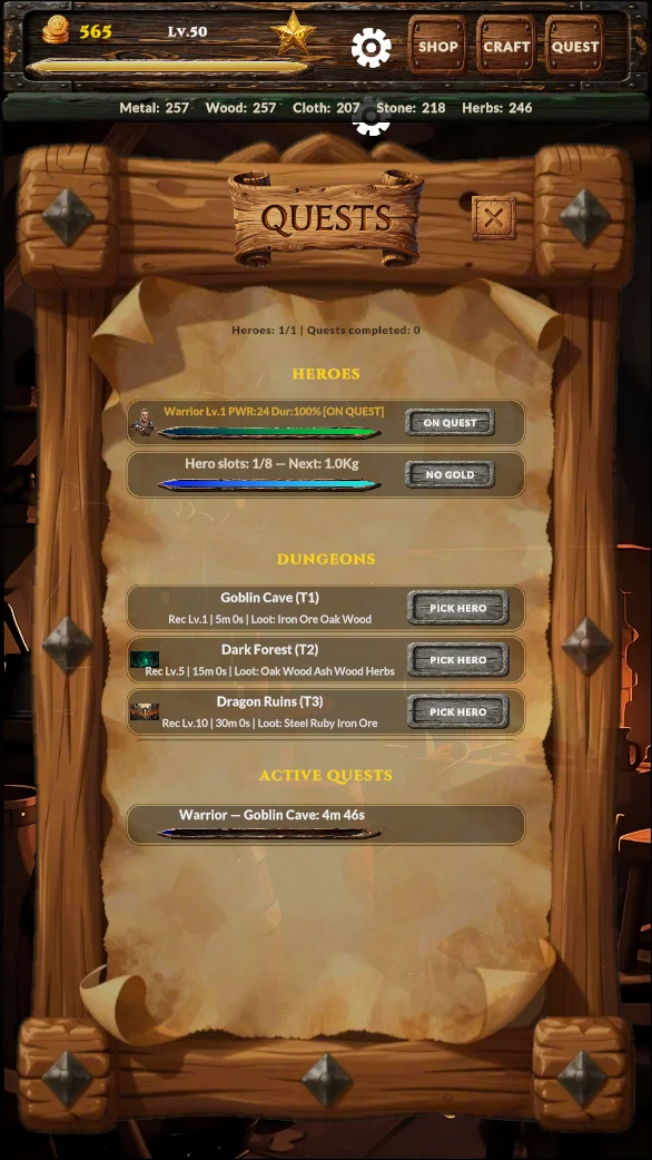 Wares & Heroes hero on a quest
